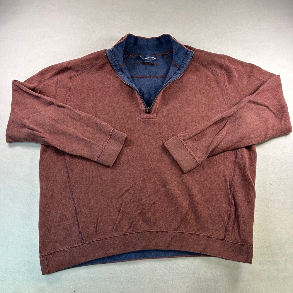 Tommy Bahama Reversible Quarter Zip Pullover Mens Large Red Blue 100% Cotton